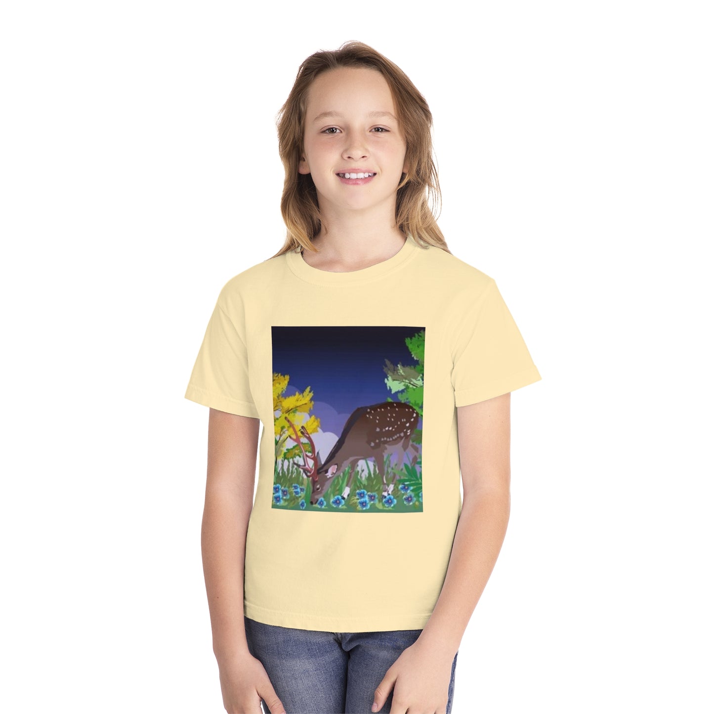 Youth Midweight Tee – Serene Deer in Nature Design