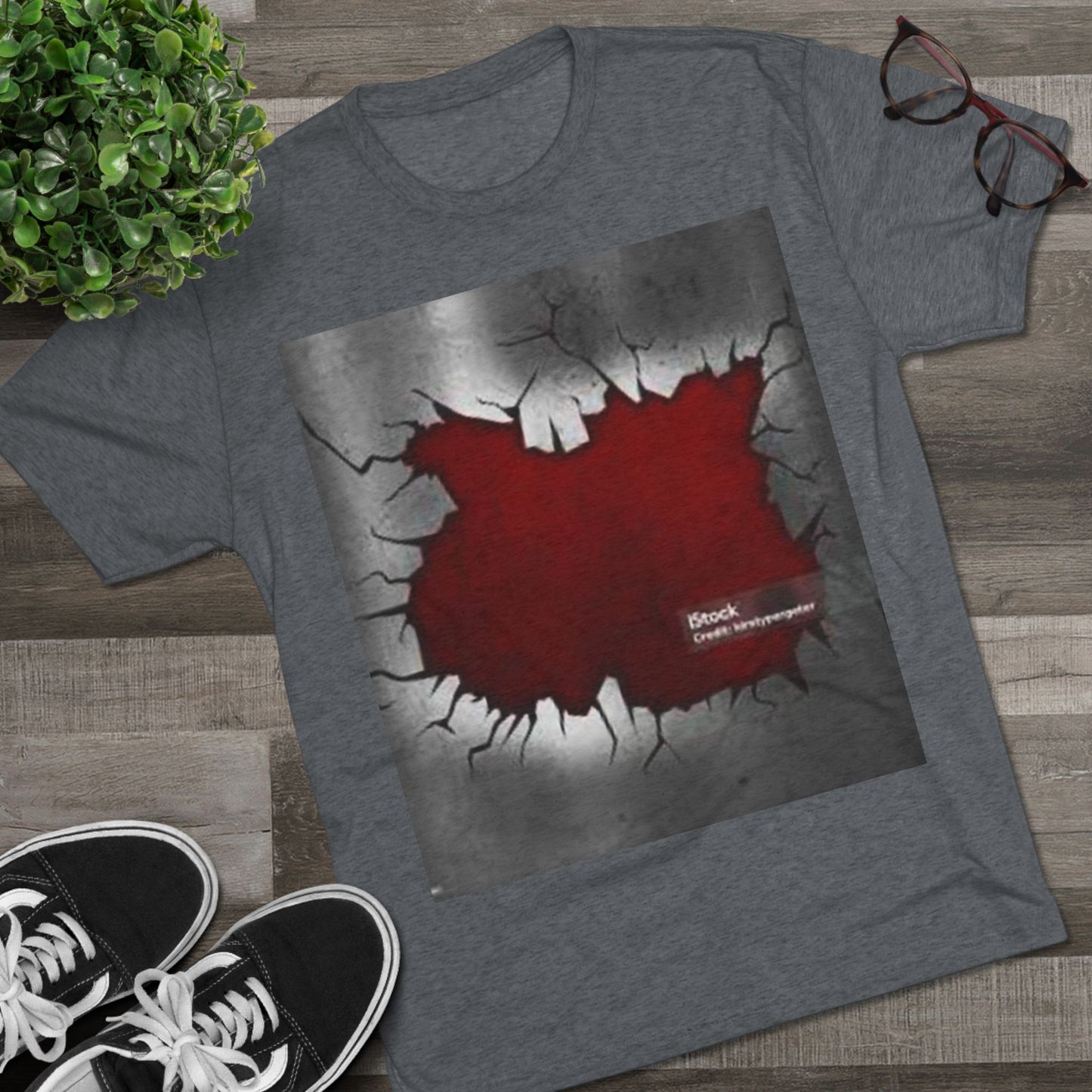 Bold Graphic Unisex Tri-Blend Crew Tee - Edgy Cracked Wall Design