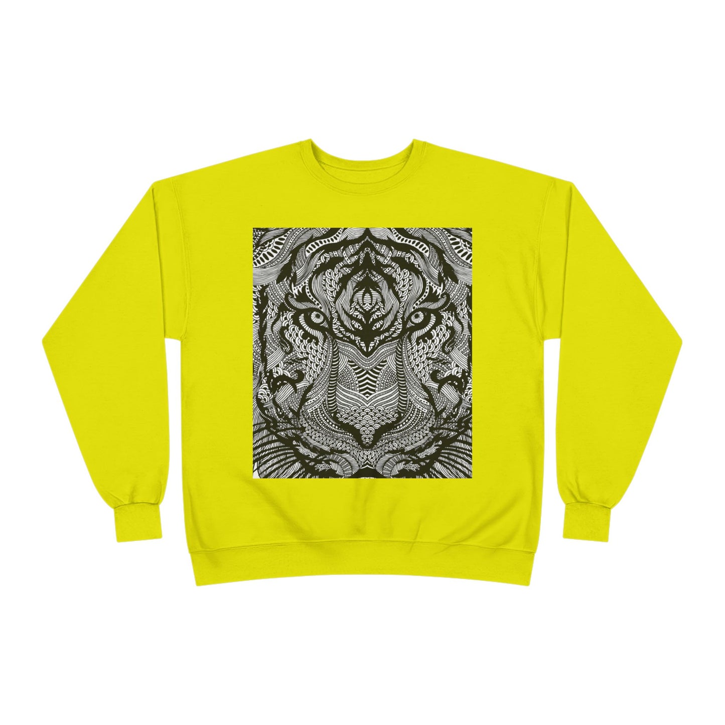 Unisex EcoSmart Tiger Graphic Crewneck Sweatshirt - Bold Black & White Design