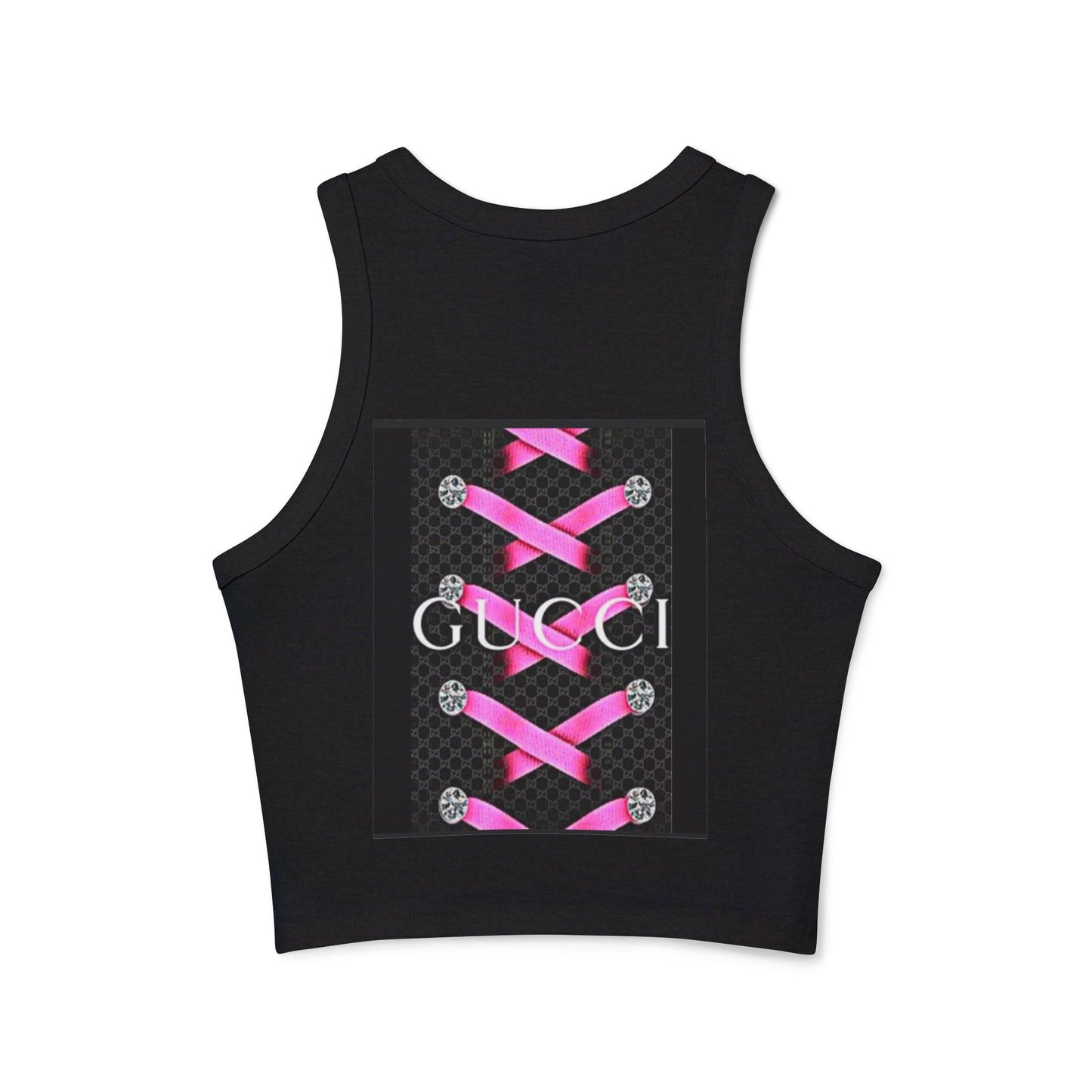Stylish Women's Micro Rib Racer Tank Top with Pink Laces Design