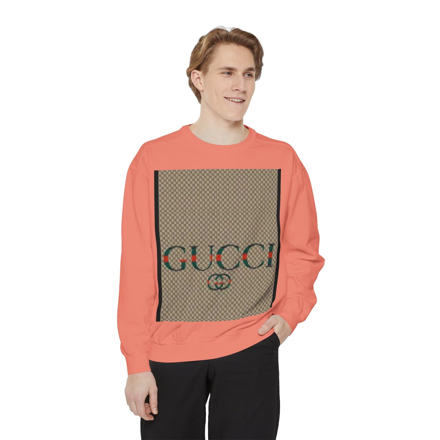Fashionable Unisex Garment-Dyed Sweatshirt with GUCCI Design