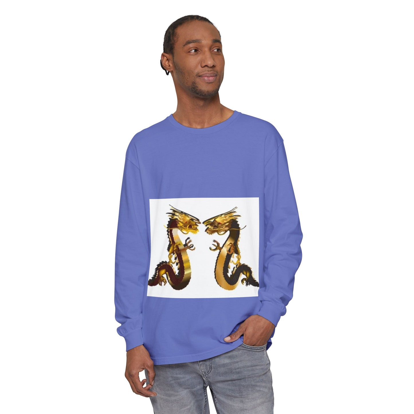 Dragon Duel Unisex Long Sleeve T-Shirt - Garment-Dyed Art Tee