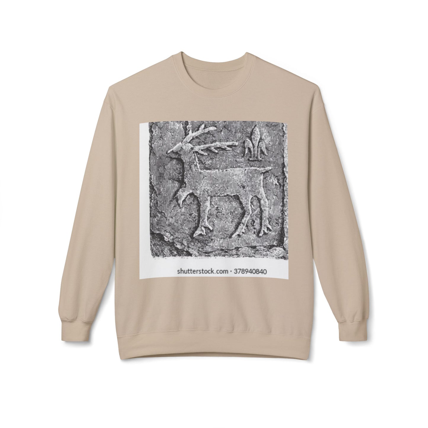 Vintage-Inspired Fleece Crewneck Sweatshirt with Ancient Deer Design