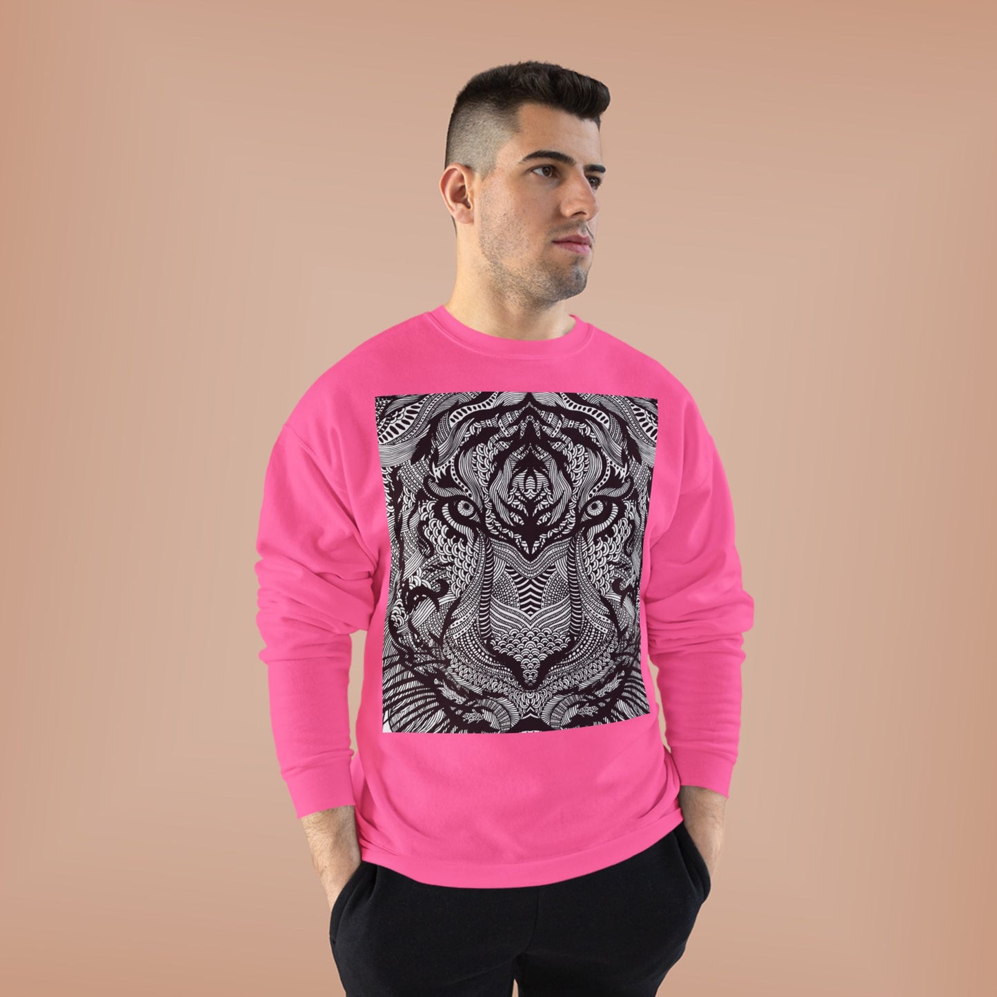 Unisex EcoSmart Tiger Graphic Crewneck Sweatshirt - Bold Black & White Design
