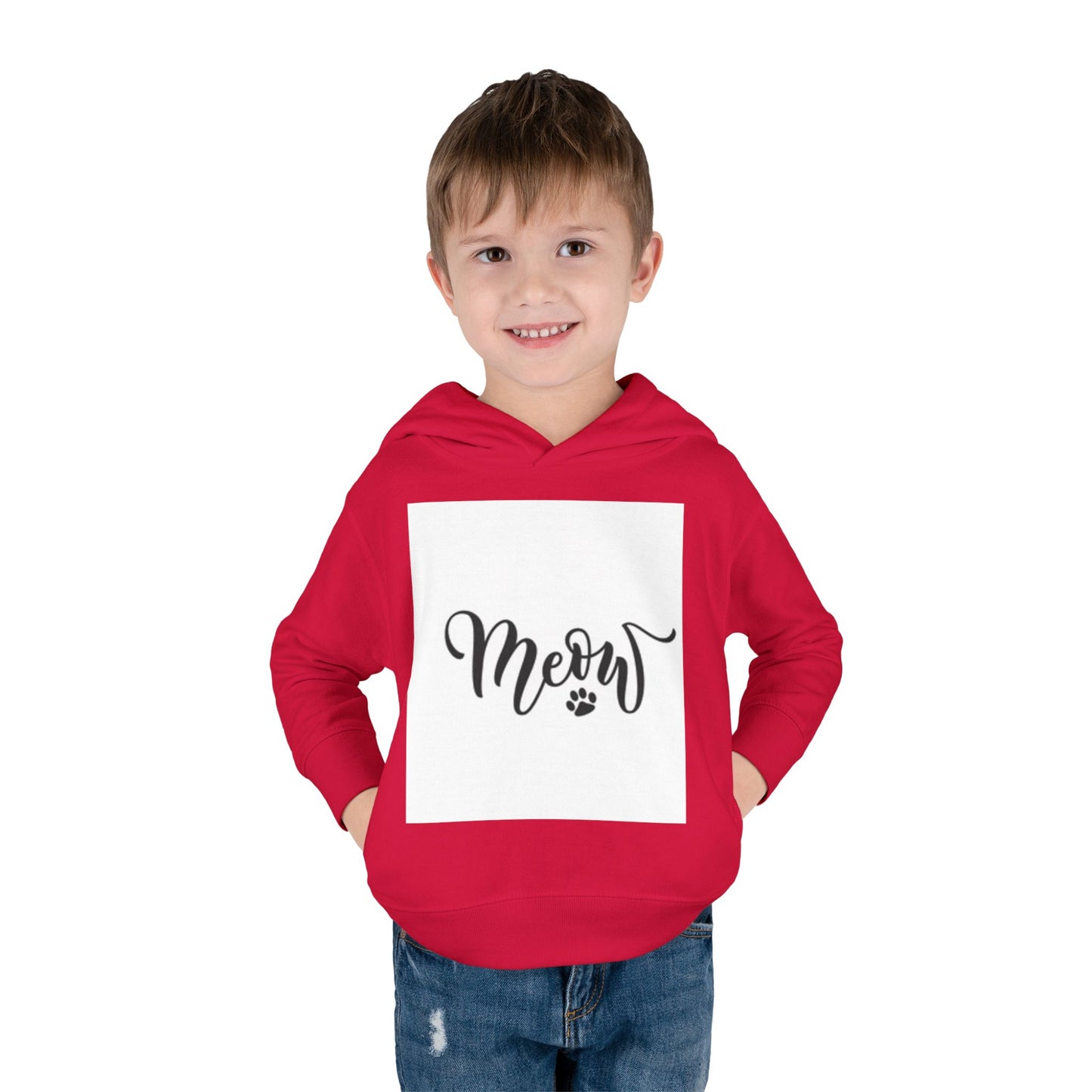 Cute Toddler Pullover Fleece Hoodie - 'Meow' Cat Design