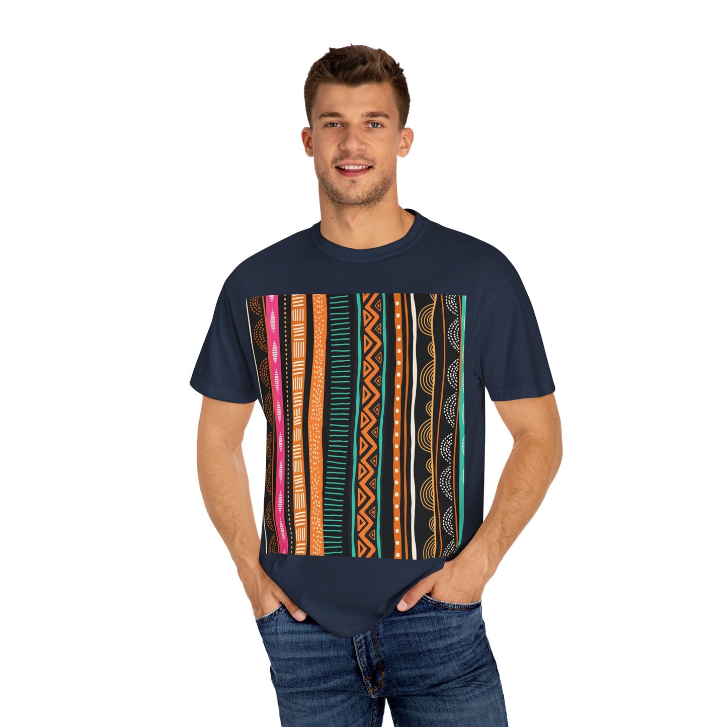 Vibrant Graphic Unisex T-Shirt - Colorful Tribal Stripes Design