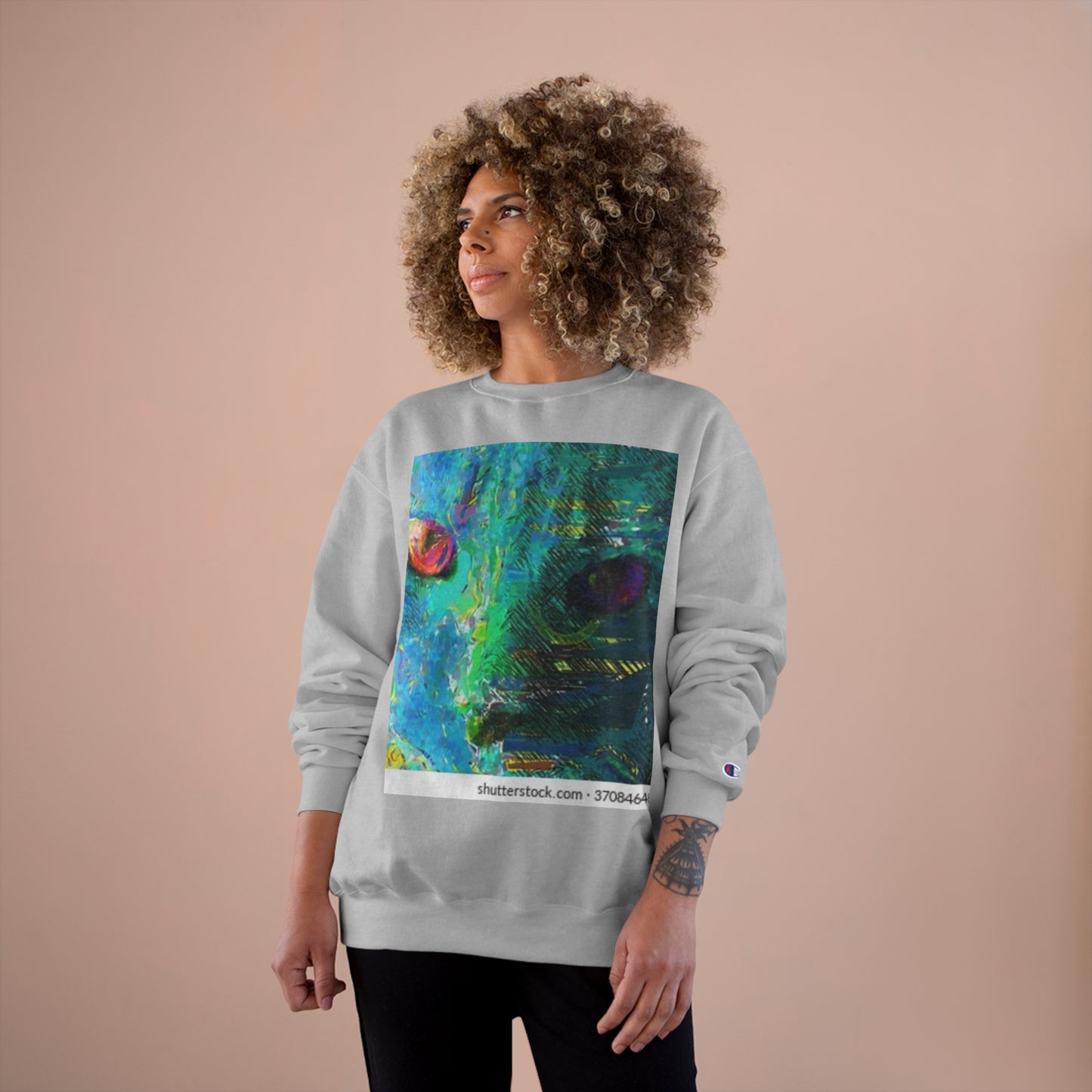 Vibrant Artistic Champion Sweatshirt with Eye Design