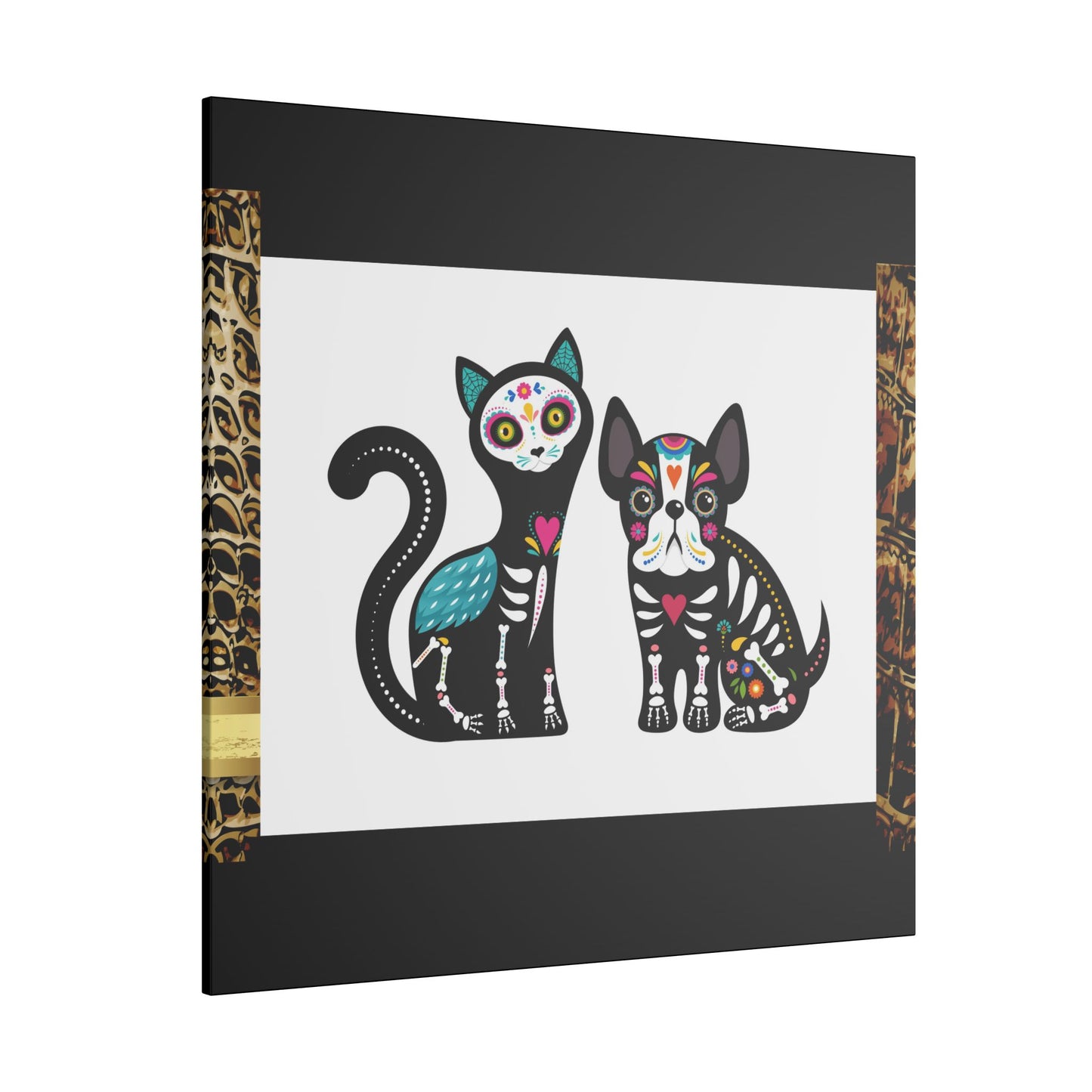 Day of the Dead Pet Canvas Art - Colorful Cat and Dog Wall Decor