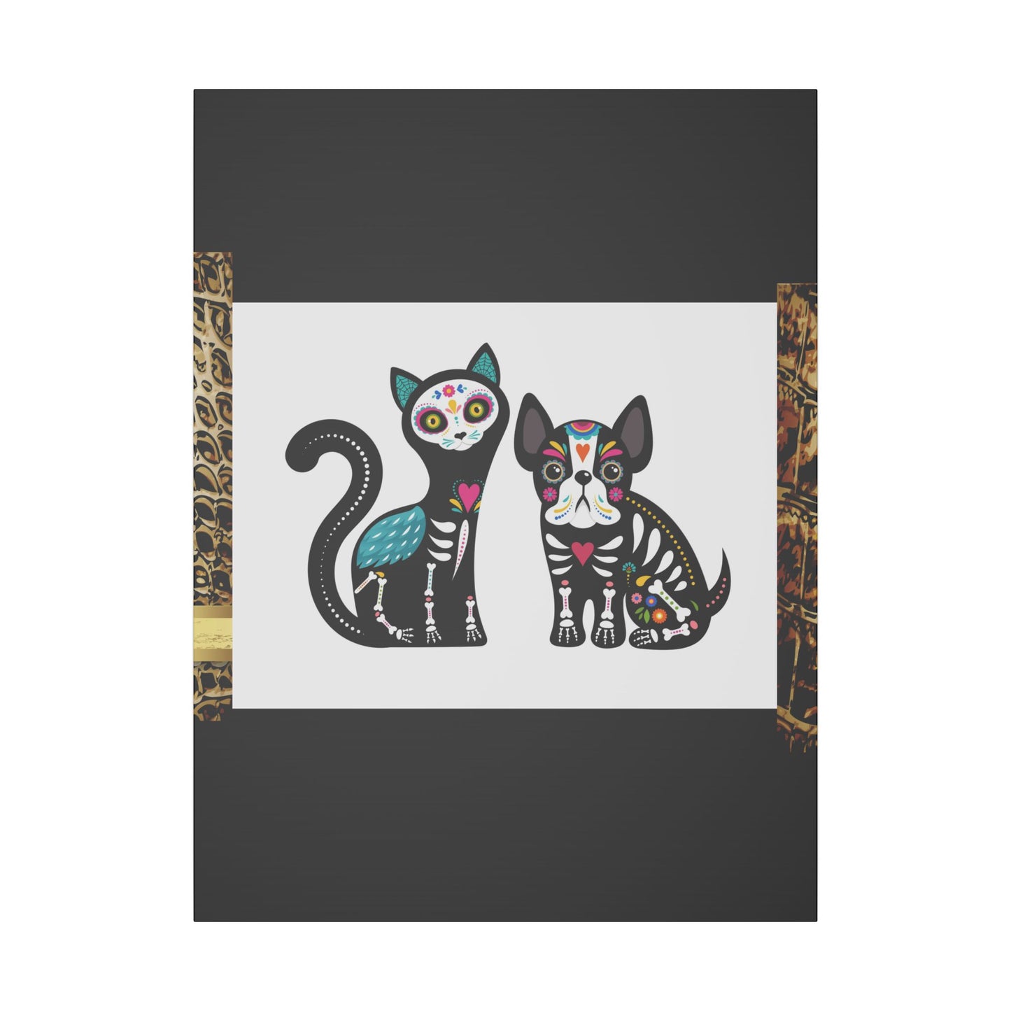 Day of the Dead Pet Canvas Art - Colorful Cat and Dog Wall Decor