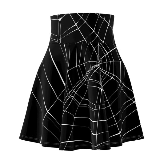 Black Web-Patterned Women's Skater Skirt - Stylish & Versatile Fashion