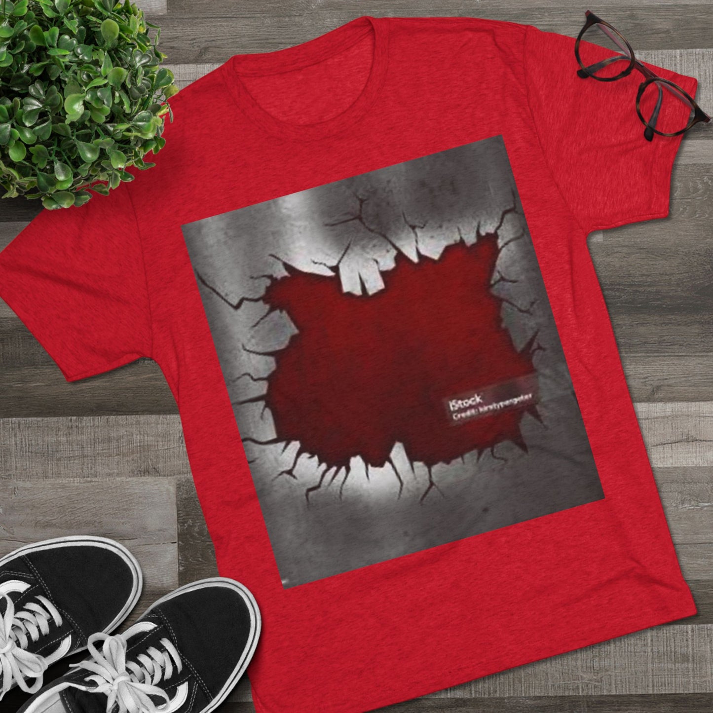 Bold Graphic Unisex Tri-Blend Crew Tee - Edgy Cracked Wall Design