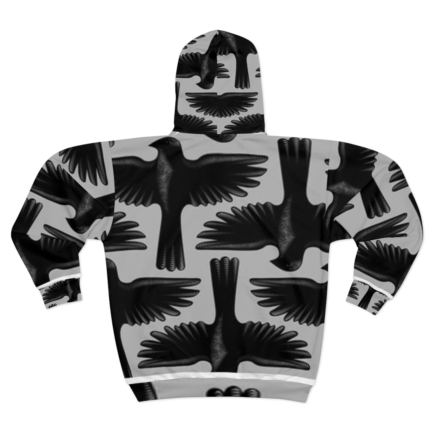 Stylish Black & Grey Bird Graphic Unisex Zip Hoodie