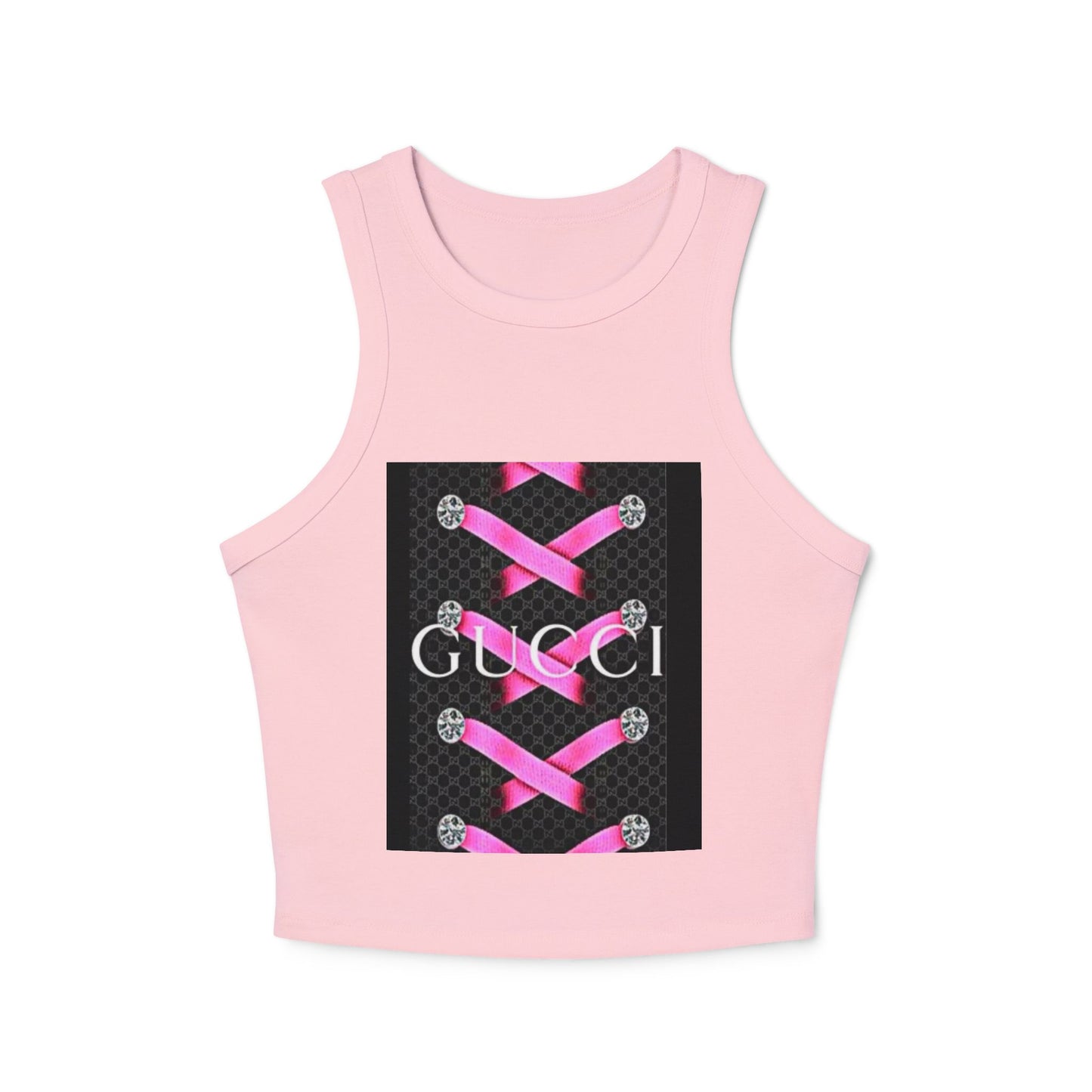 Stylish Women's Micro Rib Racer Tank Top with Pink Laces Design