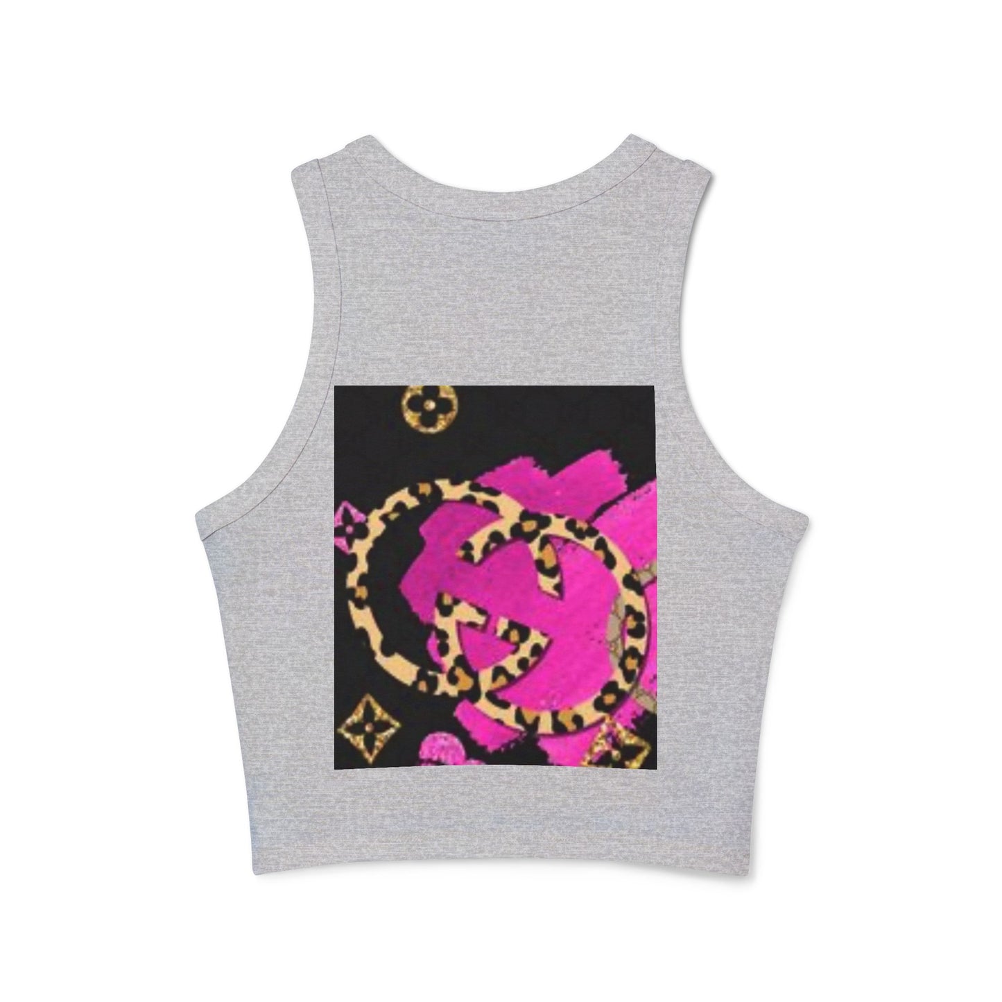 Chic Women's Micro Rib Racer Tank Top with Bold Graphic Print
