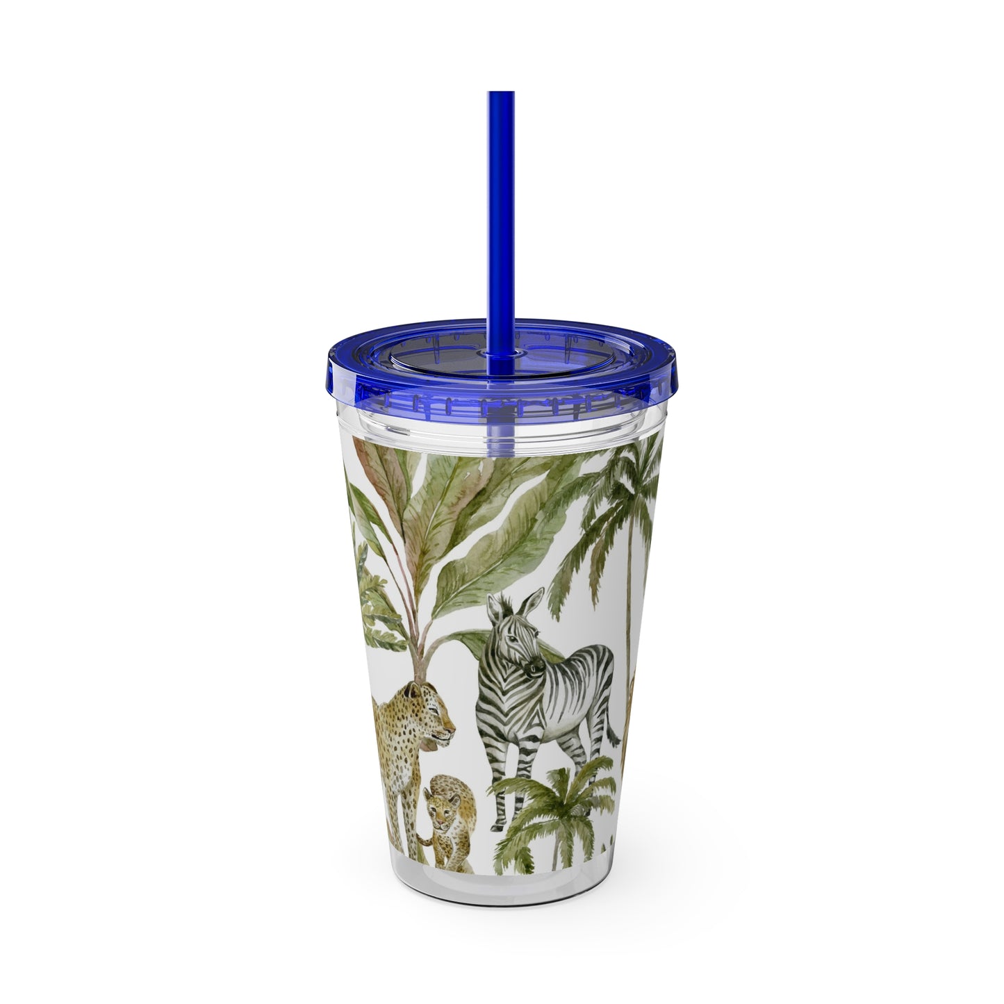 Sunsplash Jungle Tumbler with Straw - 16oz Tropical Wildlife Drinkware