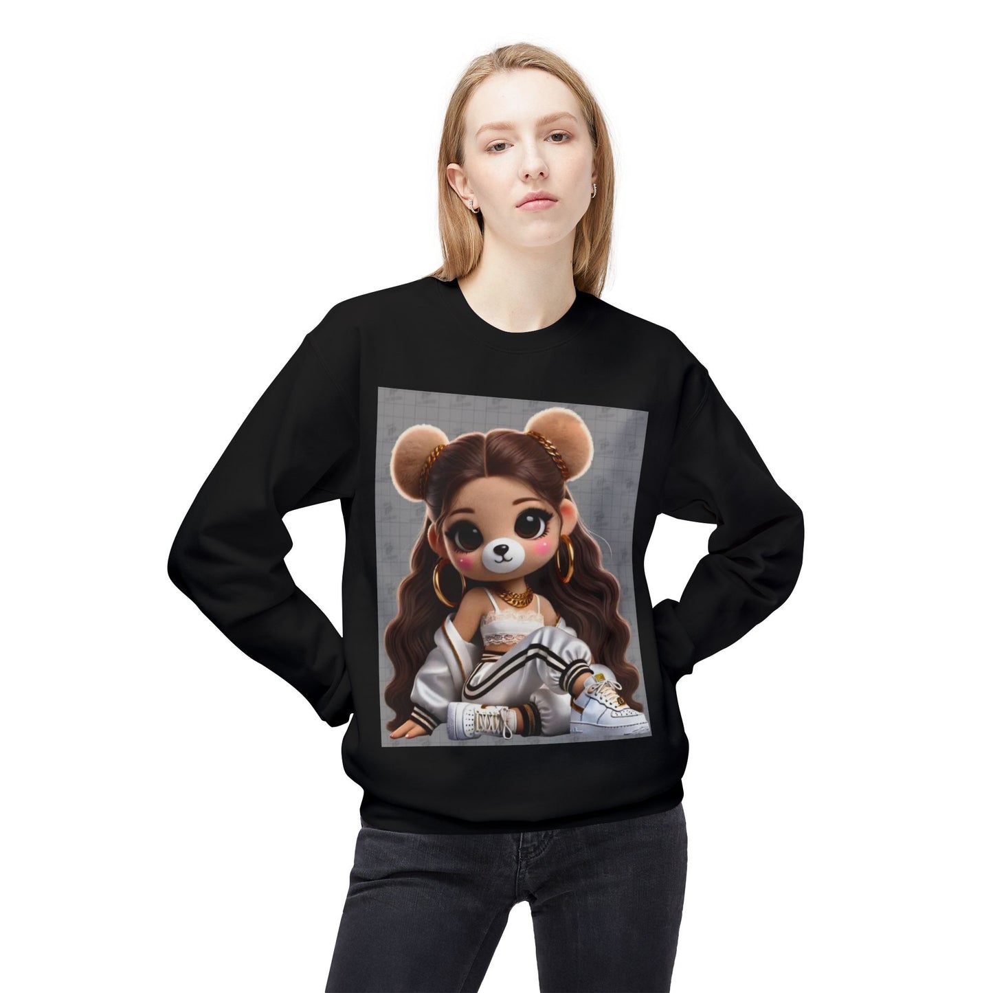 Cute Cartoon Bear Sweatshirt - Unisex Midweight Fleece Crewneck