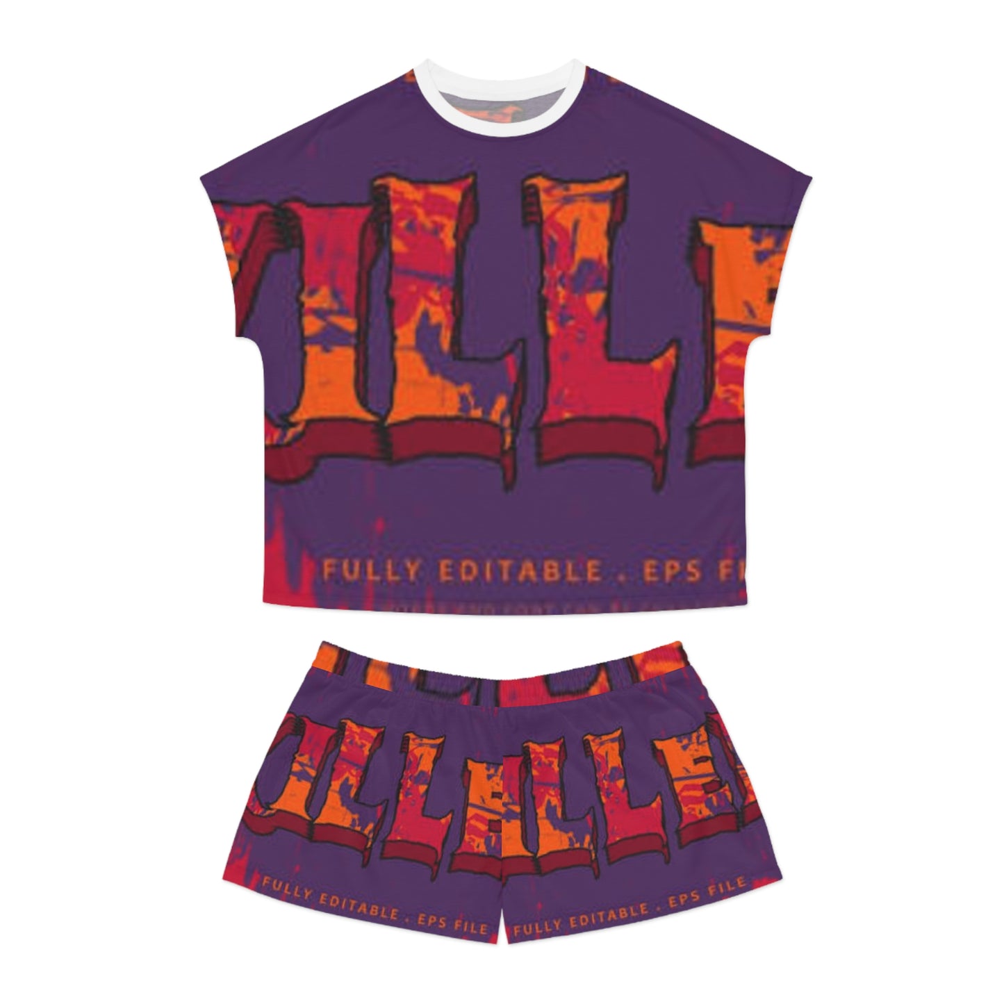 Vibrant Graphic Women’s Short Pajama Set - Bold Text Design