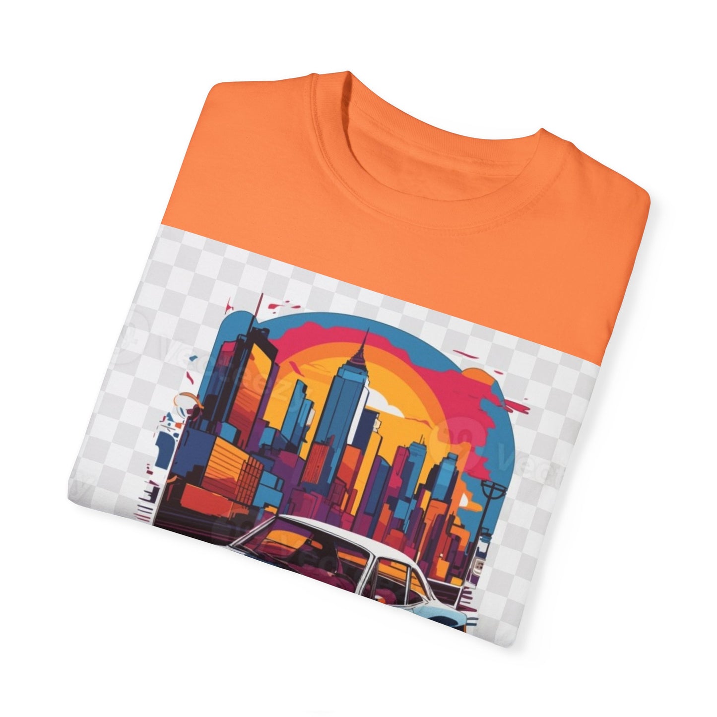 Retro Car Graphic Unisex T-Shirt - Colorful Cityscape Design