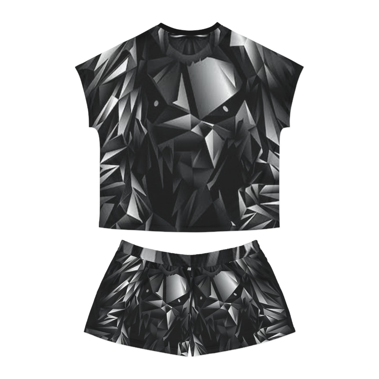 Stylish Black Geometric Women's Pajama Set | Short Sleeves & Shorts | Cozy Sleepwear