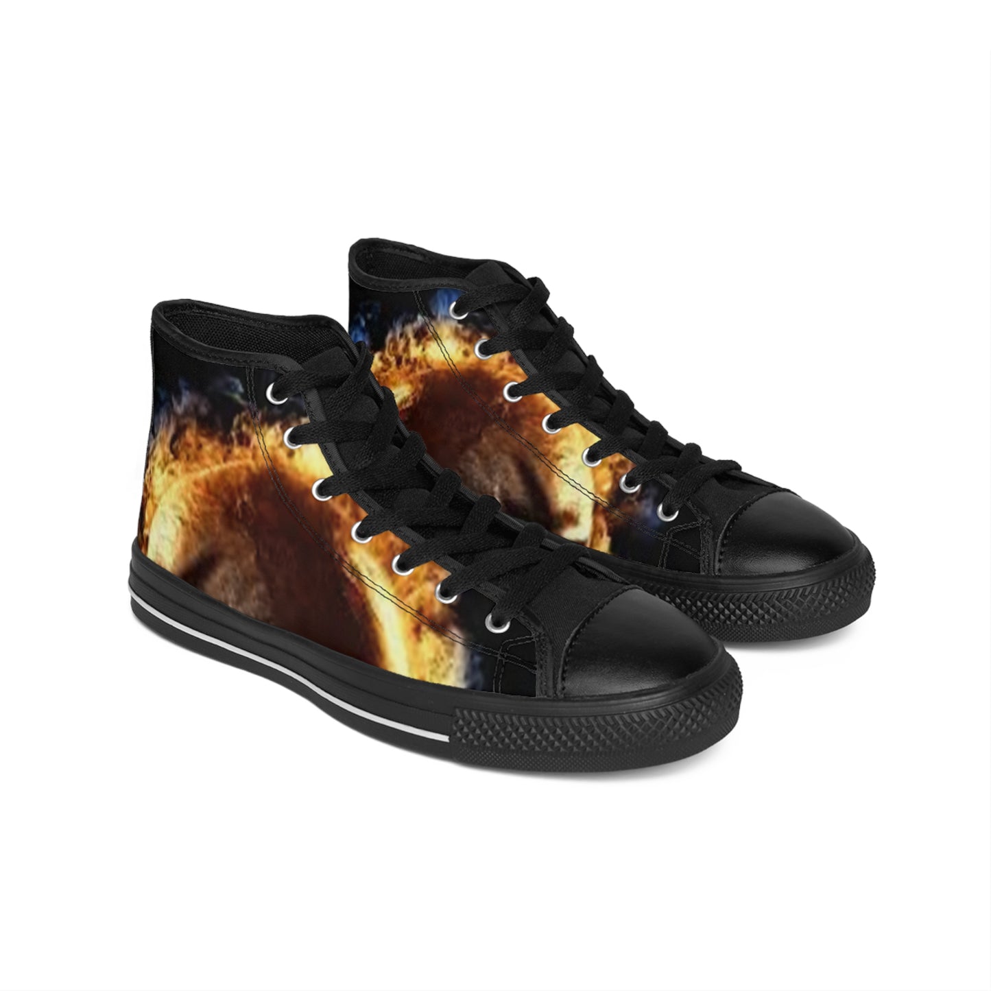 Men's Classic Fire-Inspired High-Top Sneakers - Unique Artistic Design
