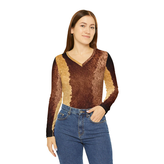 Boho Chic Women's Long Sleeve V-Neck Shirt - Earthy Print for Casual Elegance