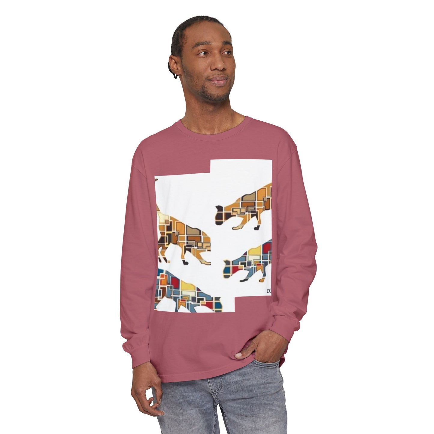 Artful Cat Silhouette Long Sleeve T-Shirt - Perfect for Animal Lovers