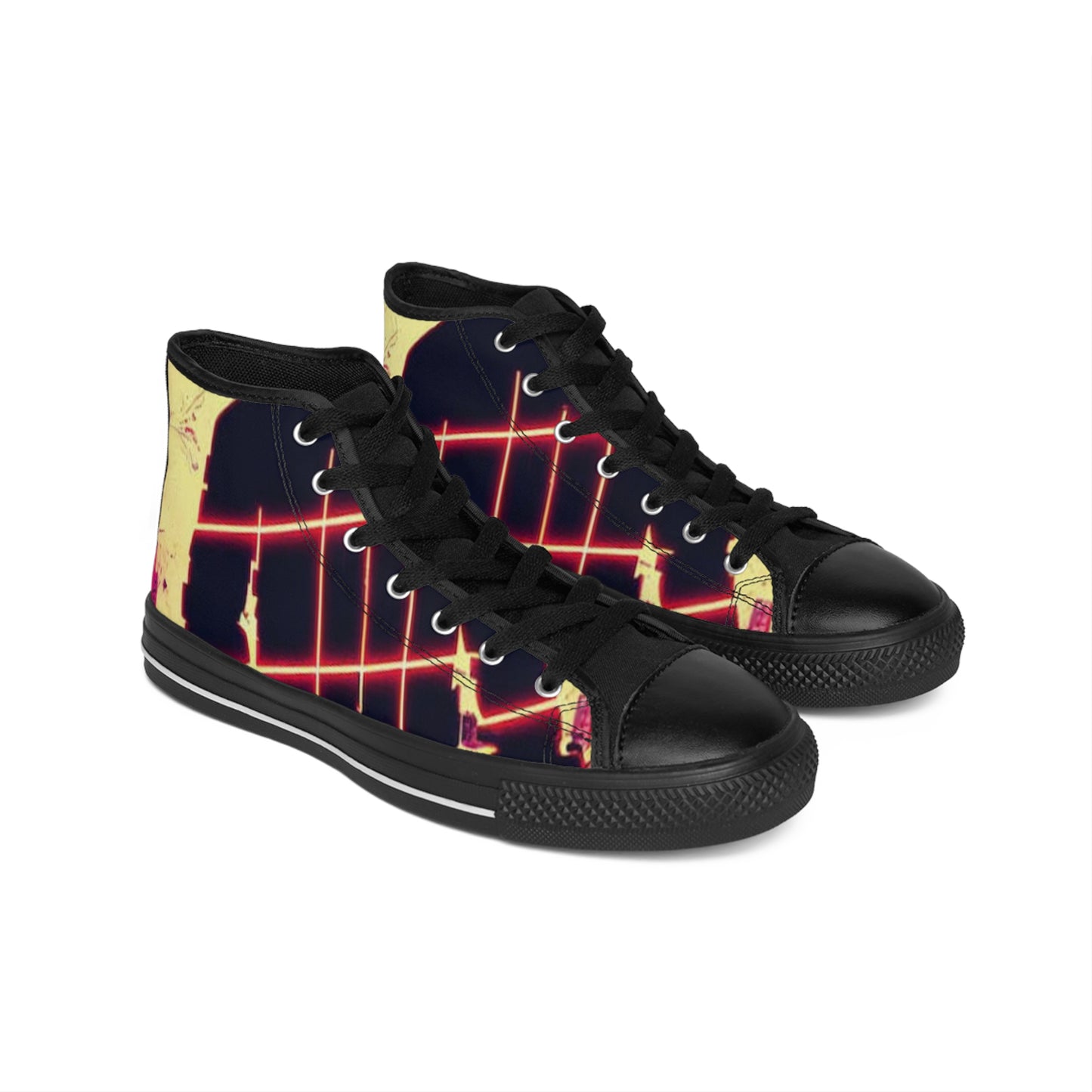 Stylish Women’s High-Top Sneakers with Neon Grid Design
