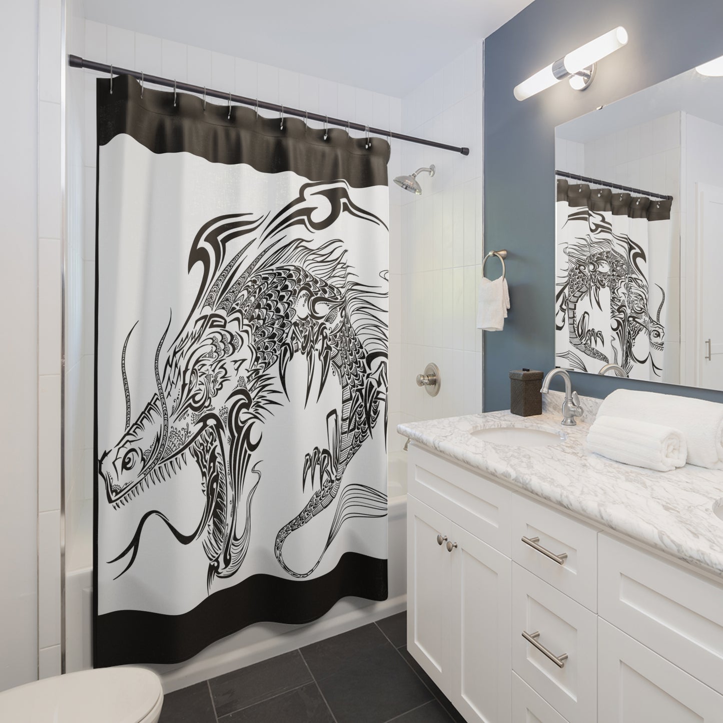 Dragon Graphic Shower Curtain - Bold Bathroom Decor