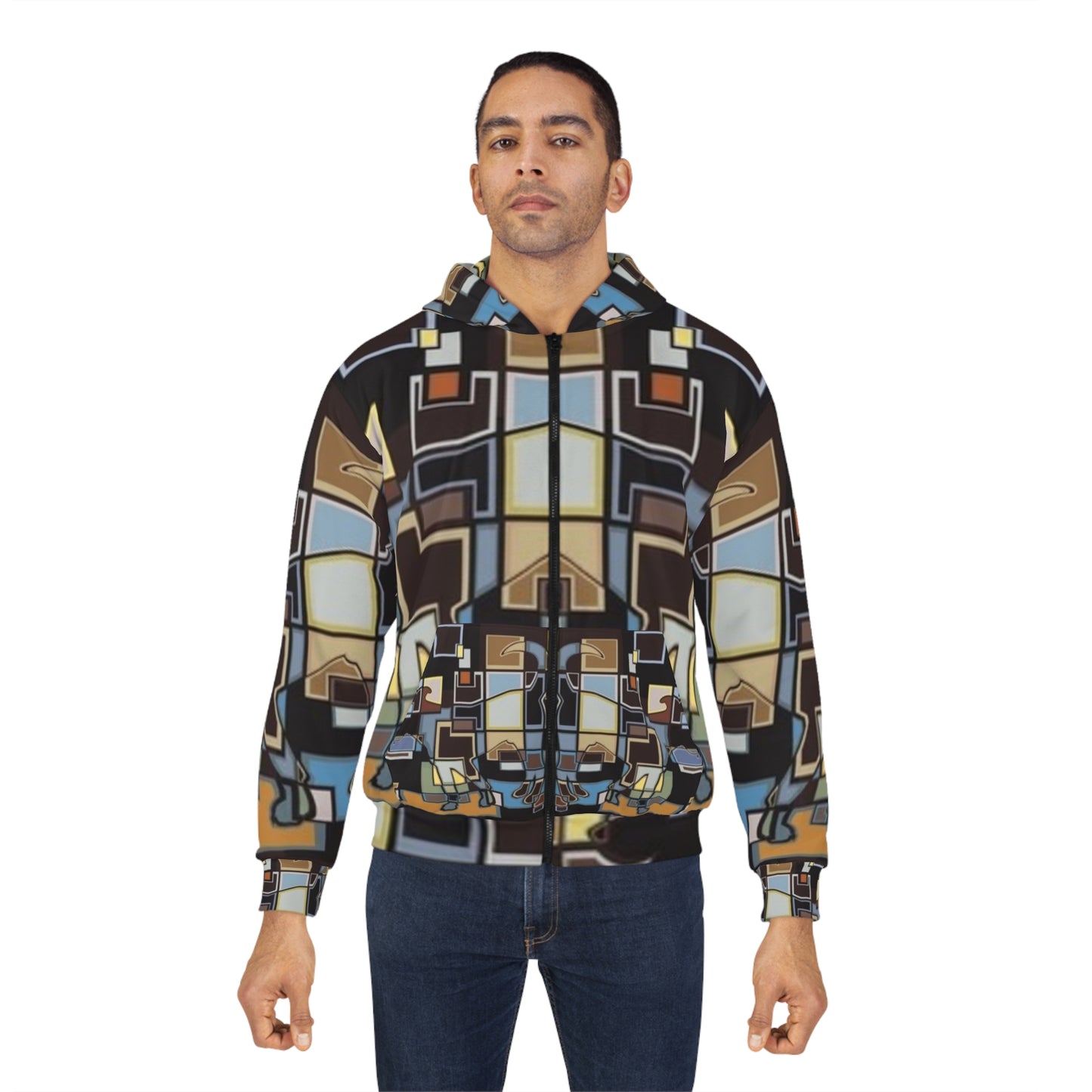 Artistic Unisex Zip Hoodie - Abstract Geometric Design