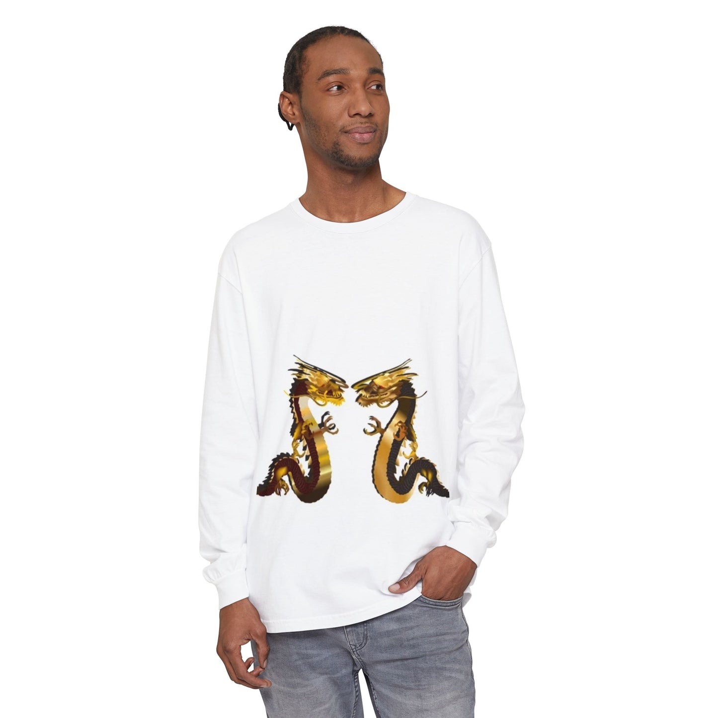 Dragon Duel Unisex Long Sleeve T-Shirt - Garment-Dyed Art Tee