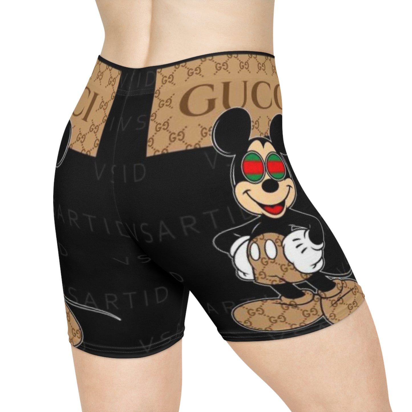 Gucci-Inspired Women's Biker Shorts with Retro Mickey Mouse Design
