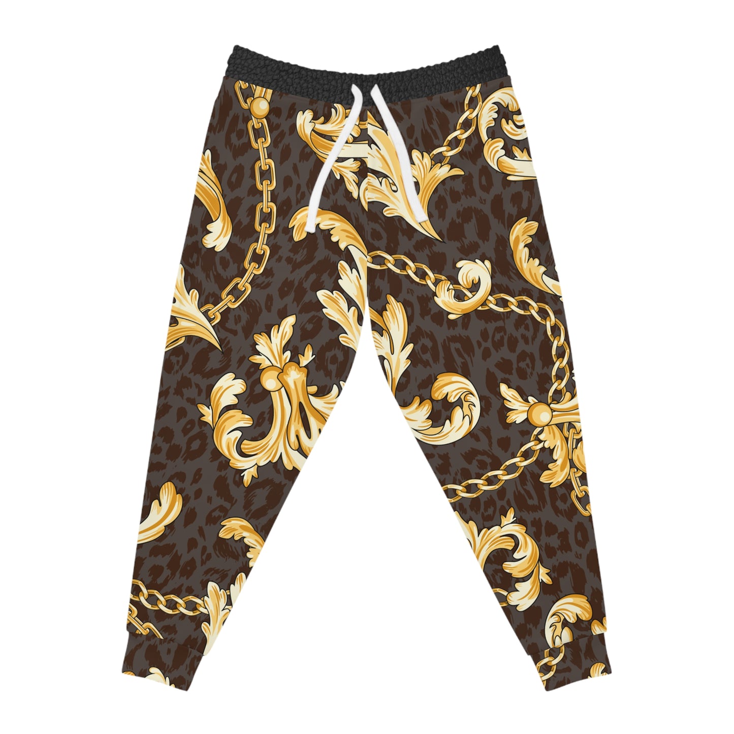 Luxurious Gold Chain Athletic Joggers - Trendy Leopard Print Activewear
