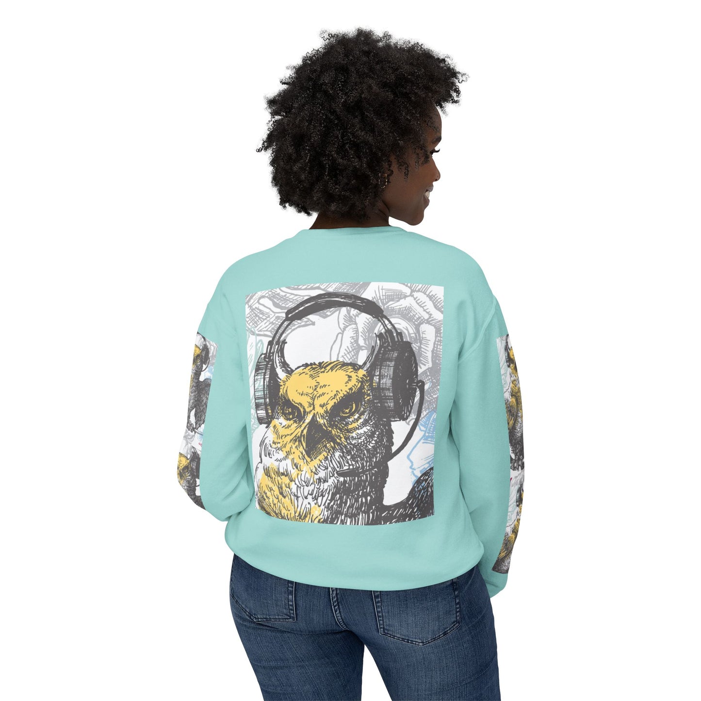 Music Lover's Owl Graphic Crewneck Sweatshirt - Unisex Lightweight Design