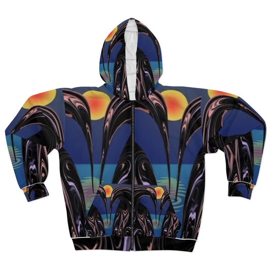 Abstract Art Unisex Zip Hoodie - Colorful Sunset Design