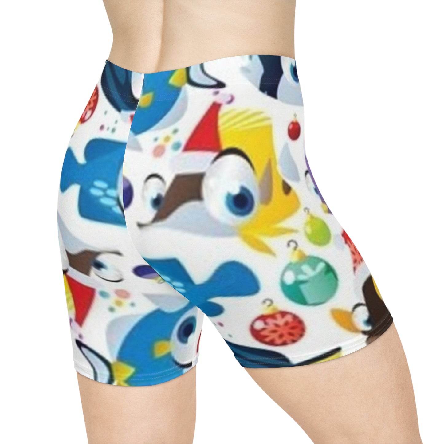 Festive Holiday Women's Biker Shorts with Fun Cartoon Characters