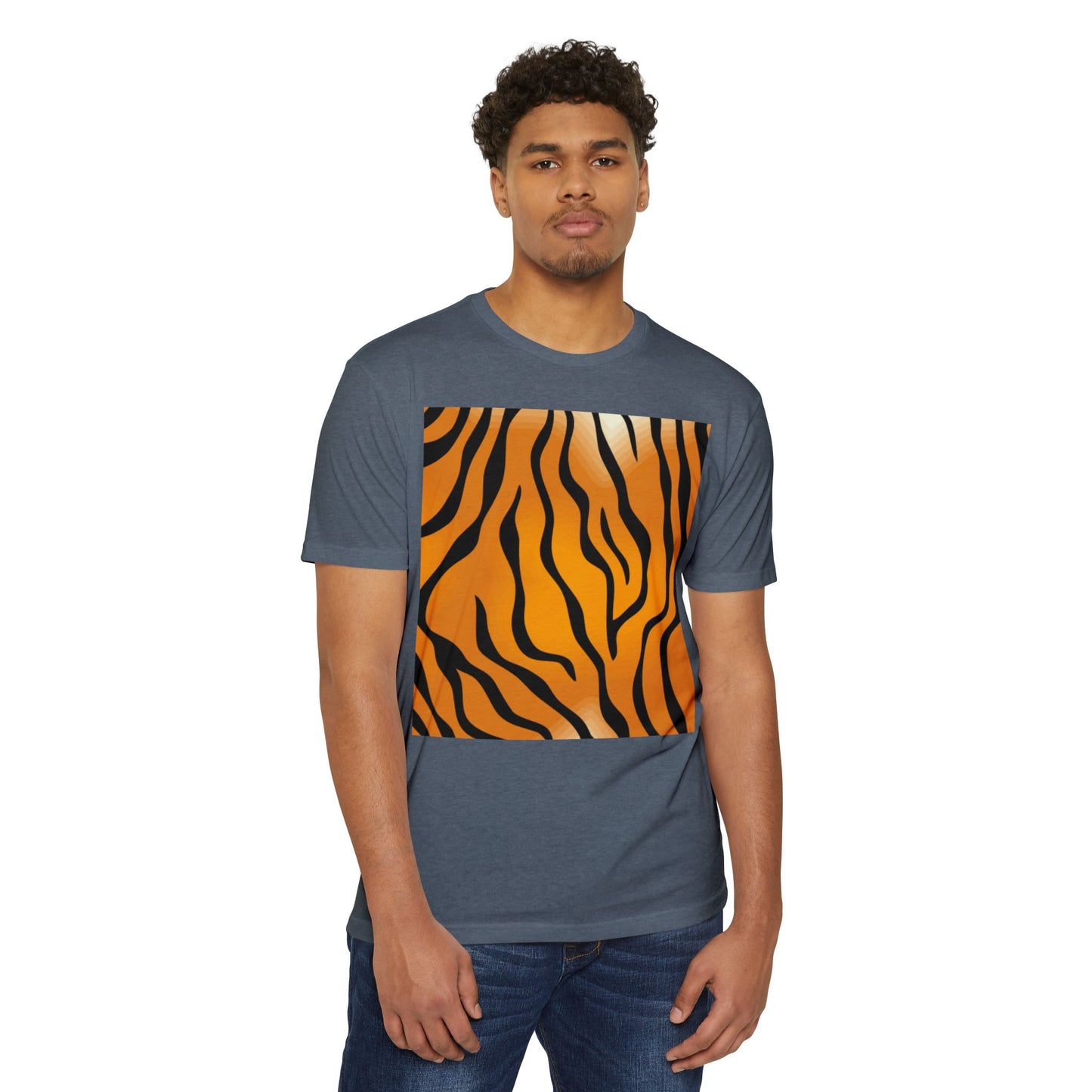 Unisex Tiger Stripe CVC Jersey T-Shirt - Bold Wild Pattern for Casual Wear
