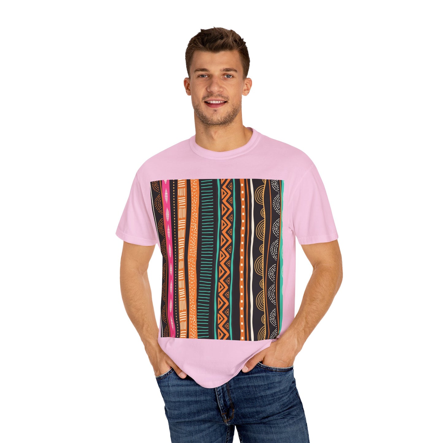 Vibrant Graphic Unisex T-Shirt - Colorful Tribal Stripes Design