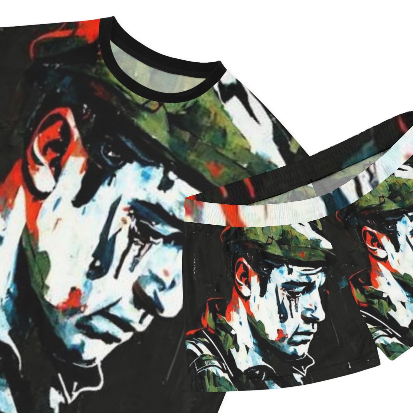 Artistic Women's Short Pajama Set - Emotional Portrait Design