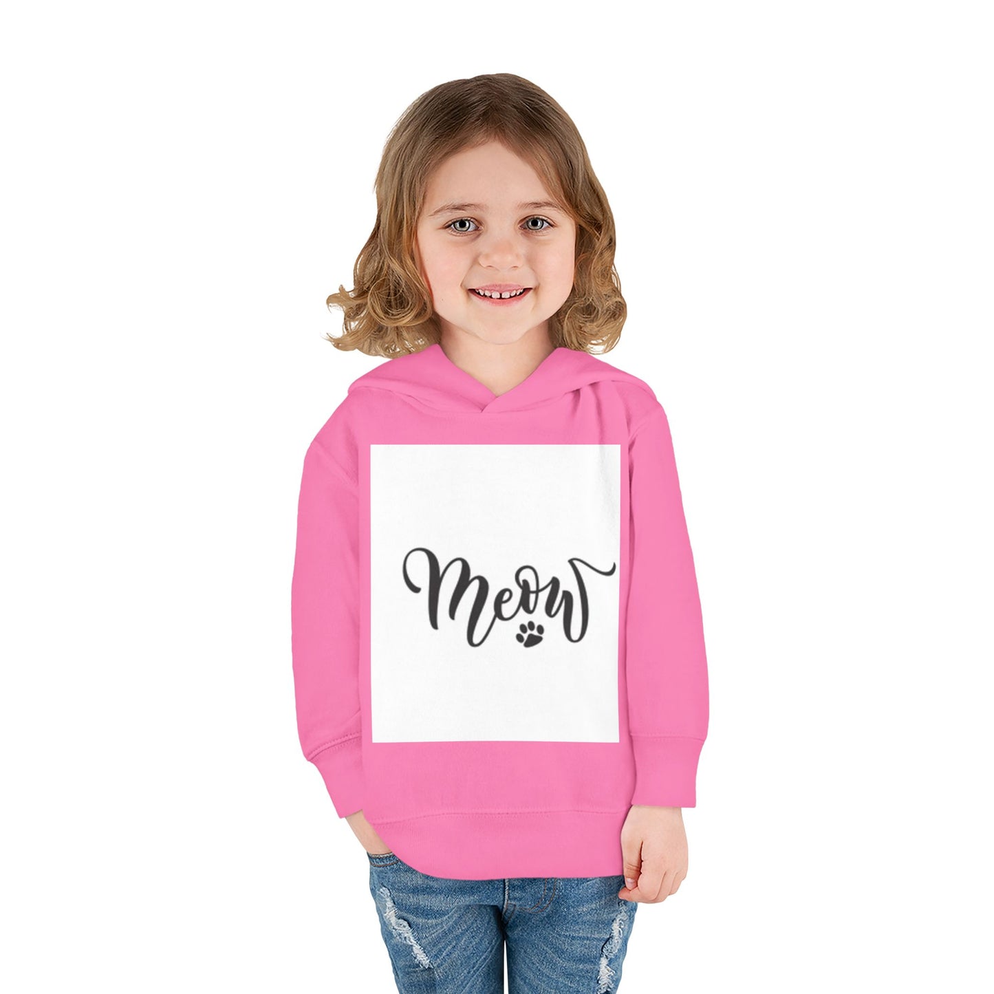 Cute Toddler Pullover Fleece Hoodie - 'Meow' Cat Design