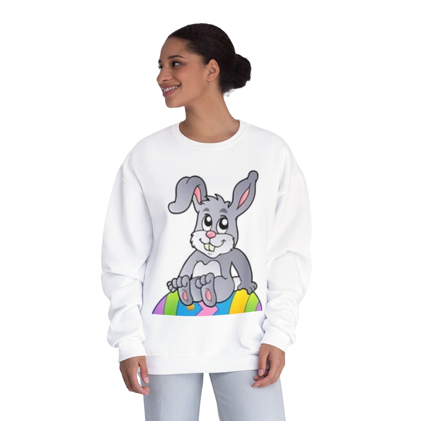 Cozy Rabbit Graphic Crewneck Sweatshirt - Perfect for Spring Celebrations