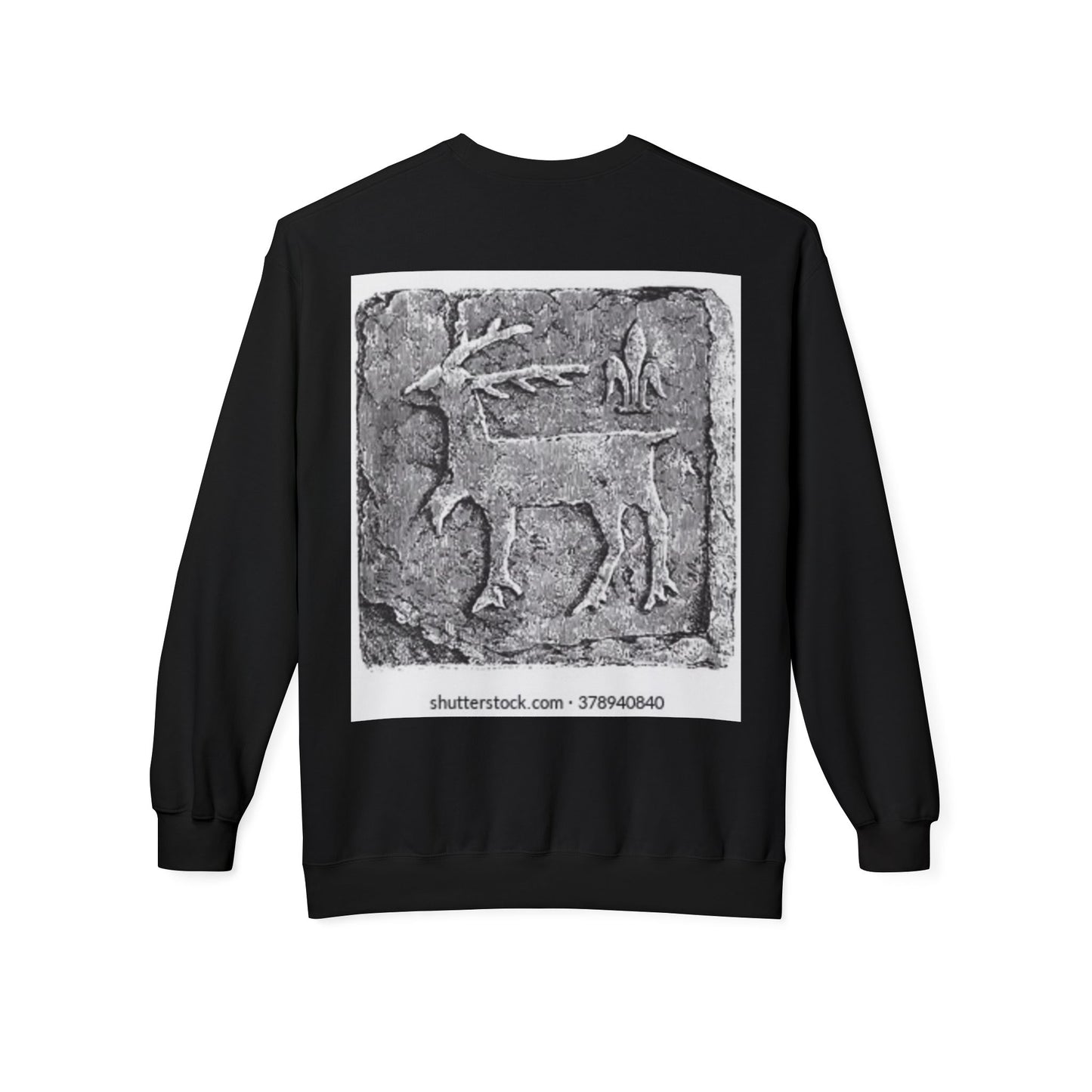 Vintage-Inspired Fleece Crewneck Sweatshirt with Ancient Deer Design