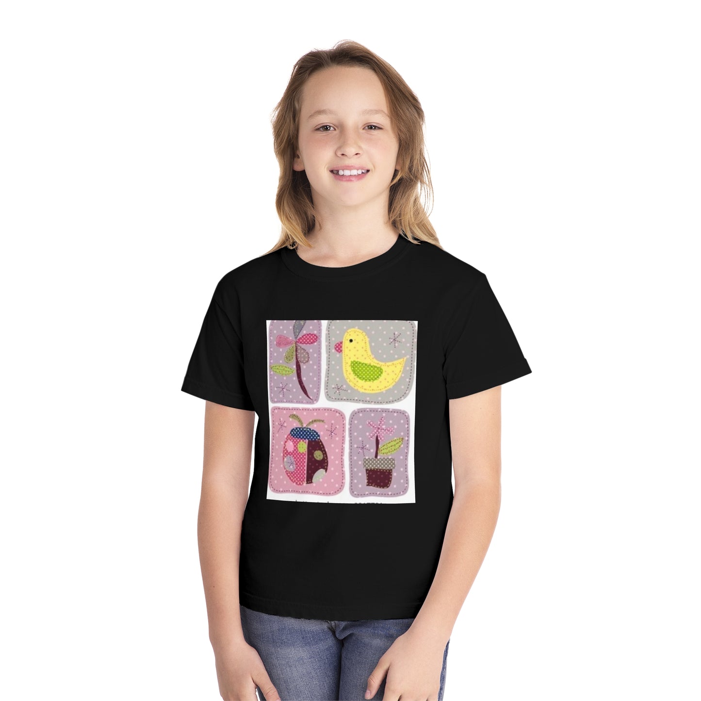 Whimsical Youth Midweight Tee with Cute Bird and Nature Designs