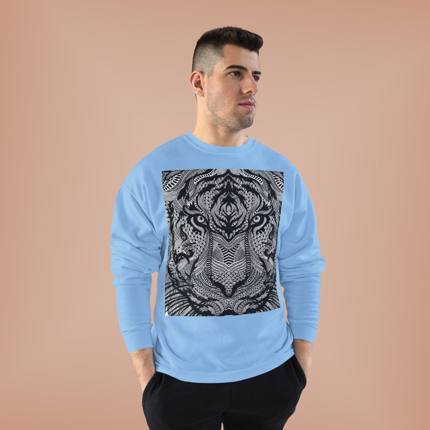 Unisex EcoSmart Tiger Graphic Crewneck Sweatshirt - Bold Black & White Design