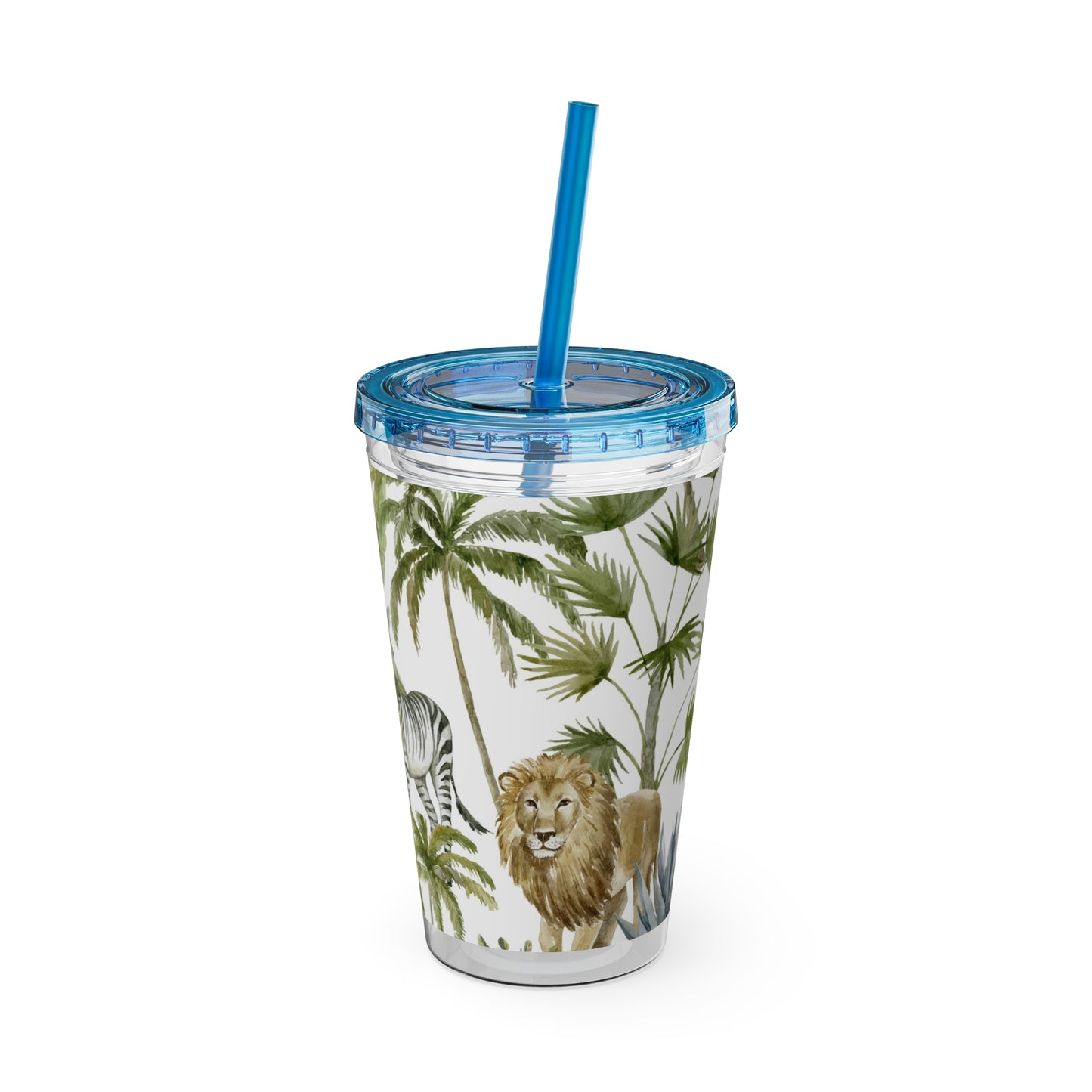 Sunsplash Jungle Tumbler with Straw - 16oz Tropical Wildlife Drinkware
