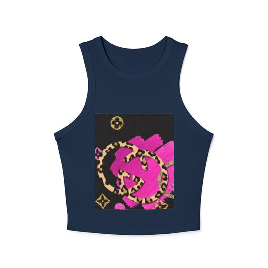 Chic Women's Micro Rib Racer Tank Top with Bold Graphic Print
