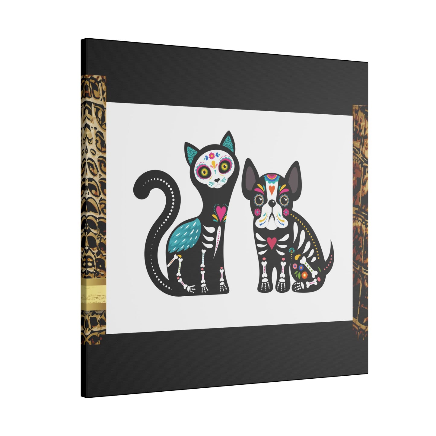 Day of the Dead Pet Canvas Art - Colorful Cat and Dog Wall Decor