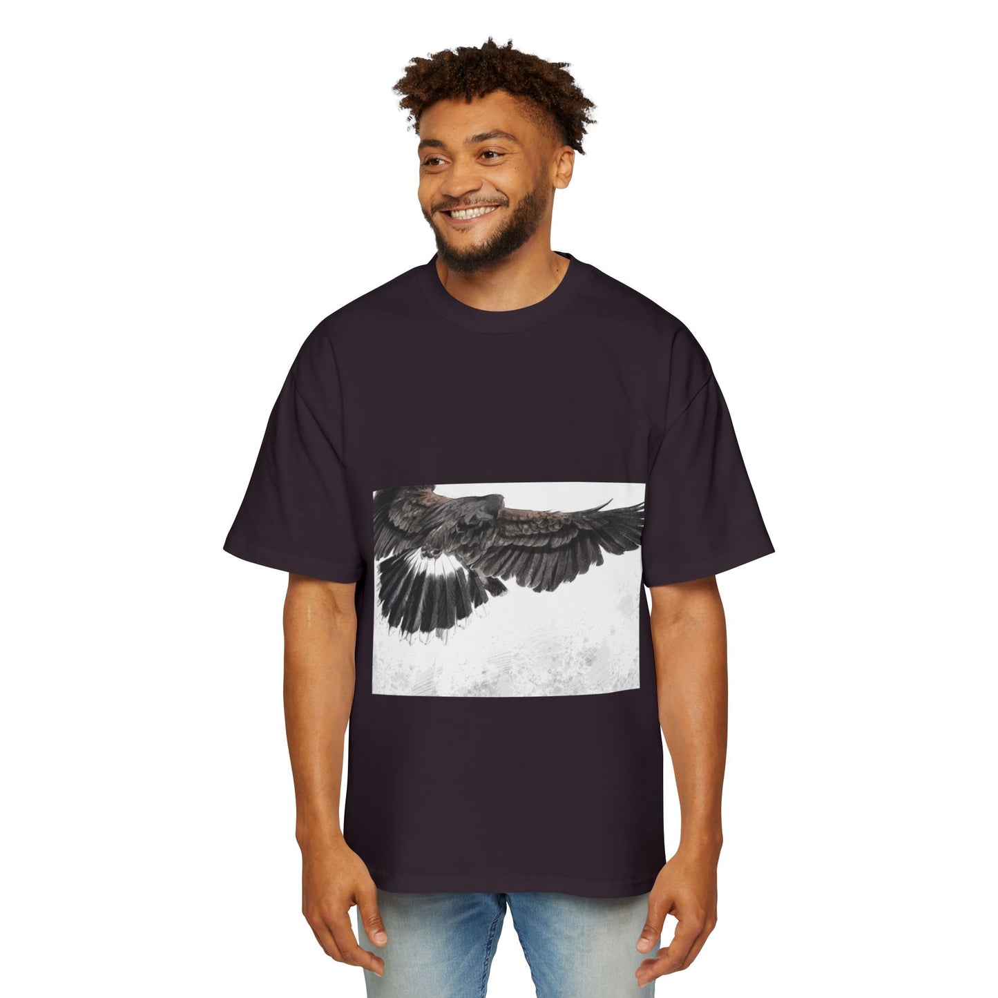 Men's Heavy Oversized Tee - Bold Eagle and Skull Print