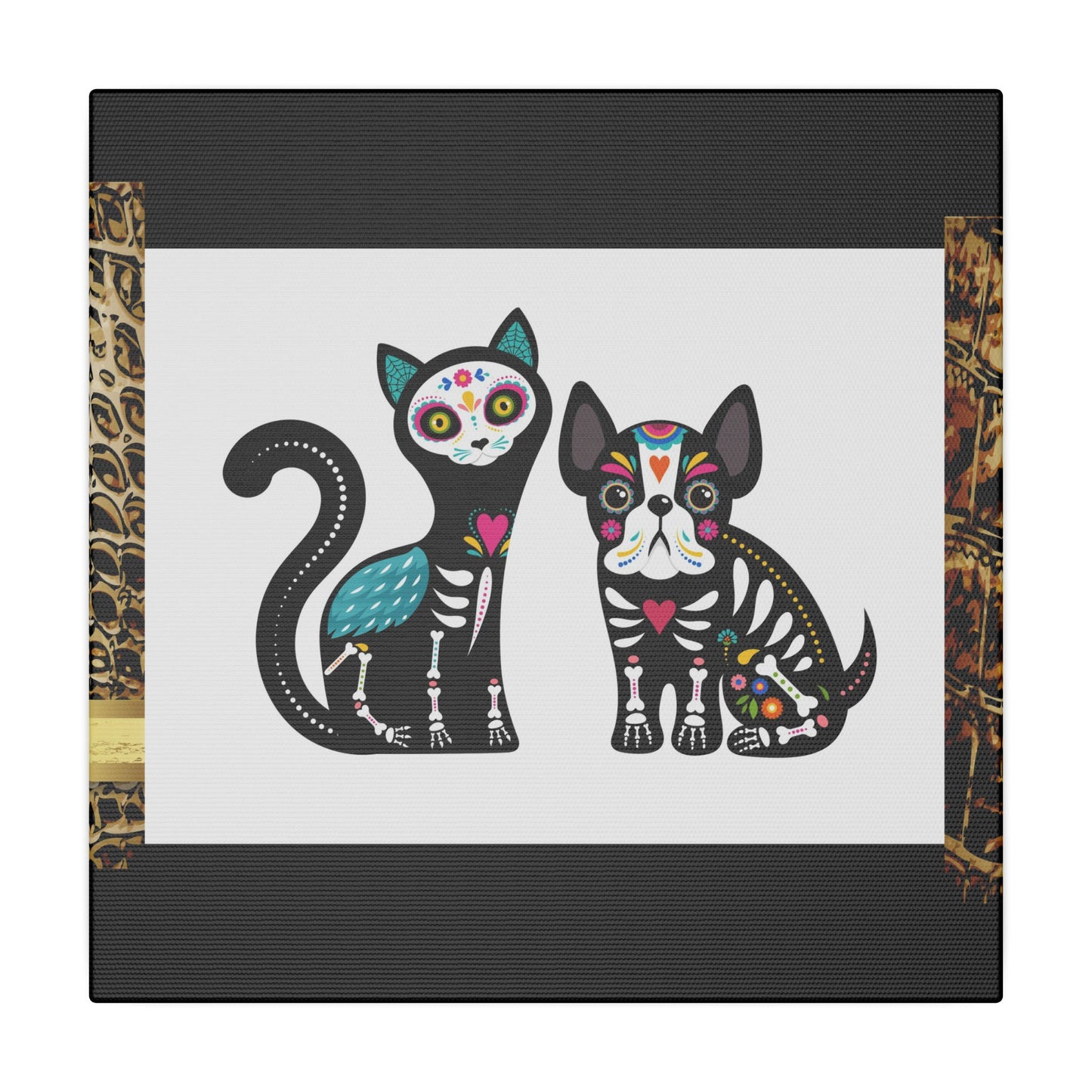 Day of the Dead Pet Canvas Art - Colorful Cat and Dog Wall Decor