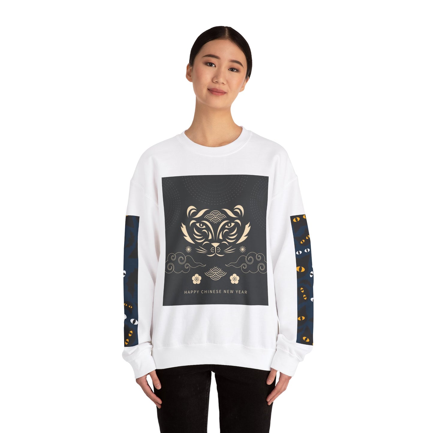 Halloween-Themed Unisex Crewneck Sweatshirt with Spooky Eyes and Bird Design