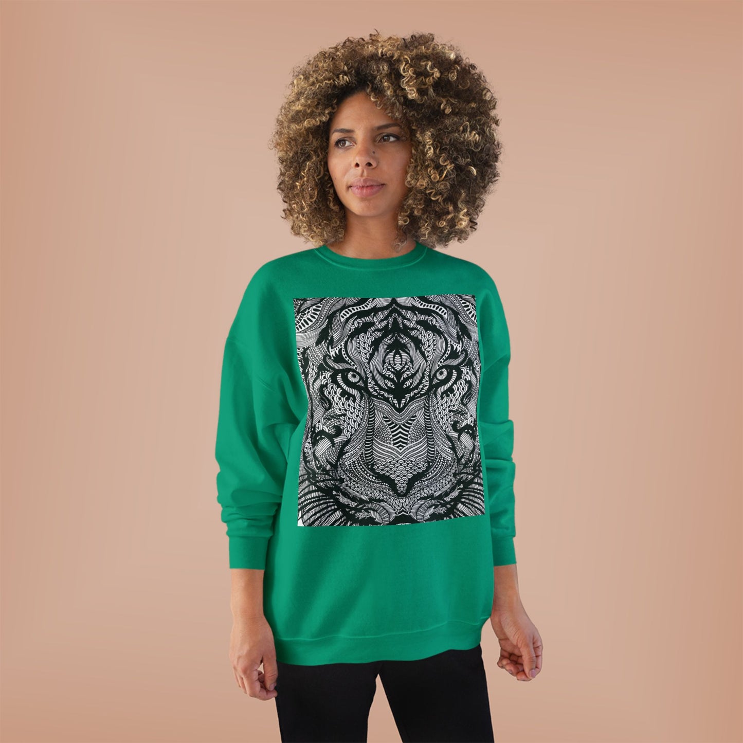 Unisex EcoSmart Tiger Graphic Crewneck Sweatshirt - Bold Black & White Design